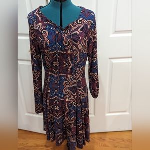 Beautiful paisley fall colors soft call purpose dress with cross cross tie L